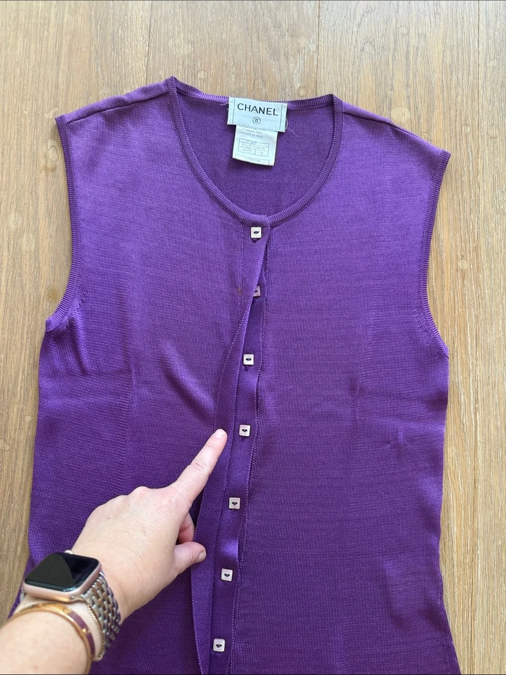 Authentic CHANEL purple sleeveless dress tank buttons size 36